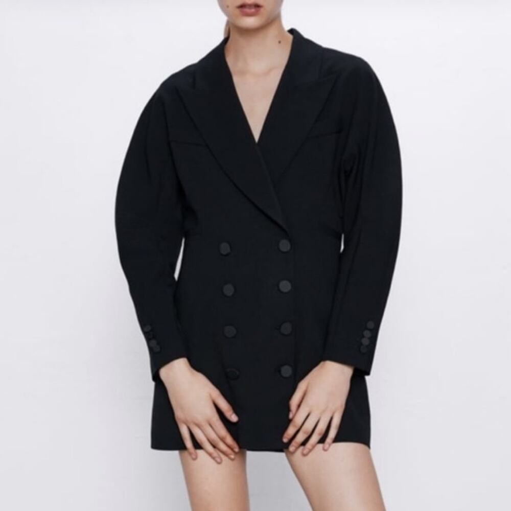 Zara tuxedo mini dress Black Double-Breasted Blazer